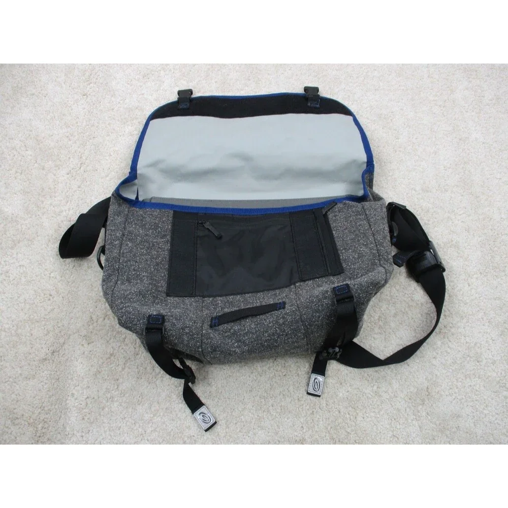 Timbuk2 Classic Messenger Bag Heather Gray Blue Trim Laptop Crossbody Shoulder